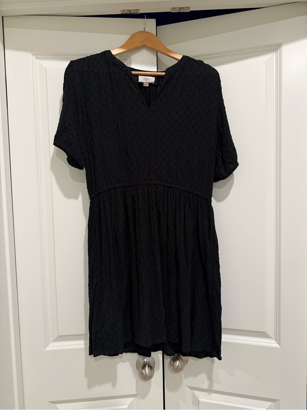 LOFT Black Textured V-Neck Mini Dress